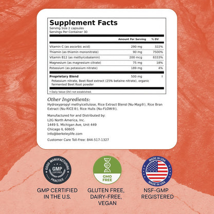 Berkeley Life Nitric Oxide Support Supplement - 30-Day Supply, 60 Count